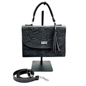 New Colette Black Embossed Leather Satchel | Top Handle & Crossbody Bag